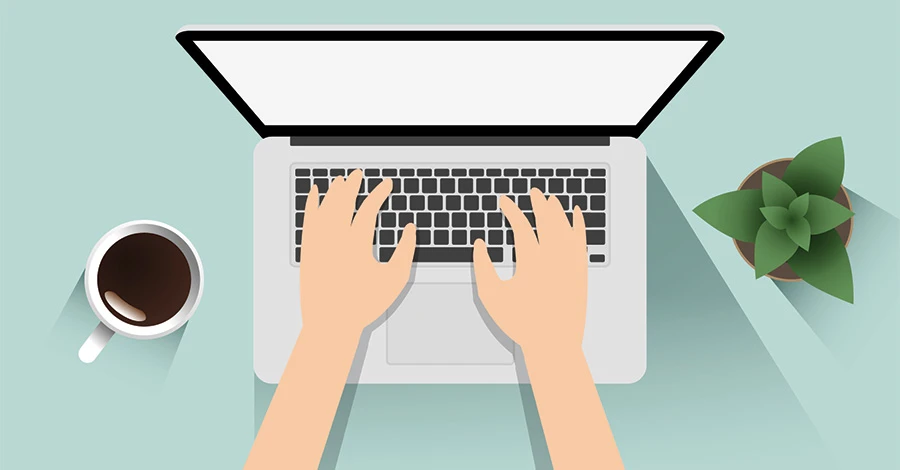 Illustration of hands using a laptop